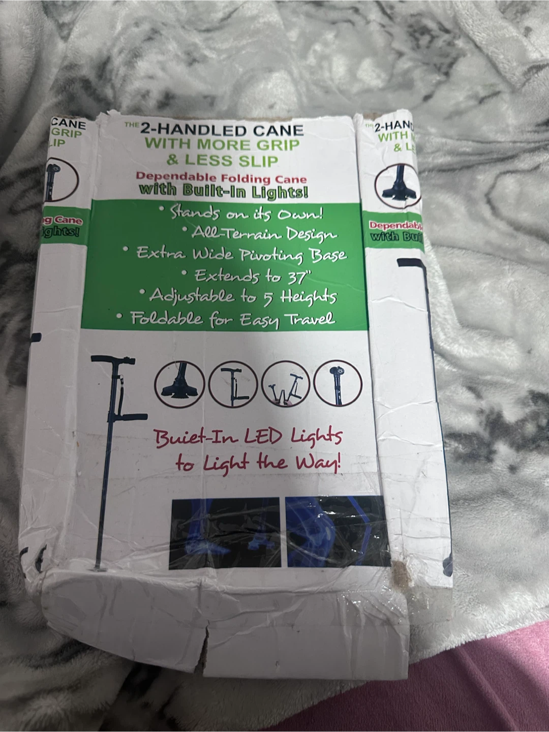 2-Handled Folding Cane with Built-in LED Lights - photo 3