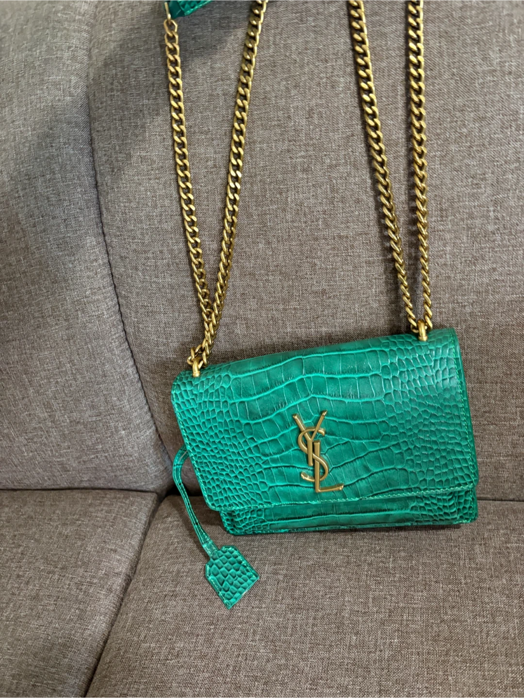 Saint Laurent Green Crocodile Embossed Chain Bag - photo 2