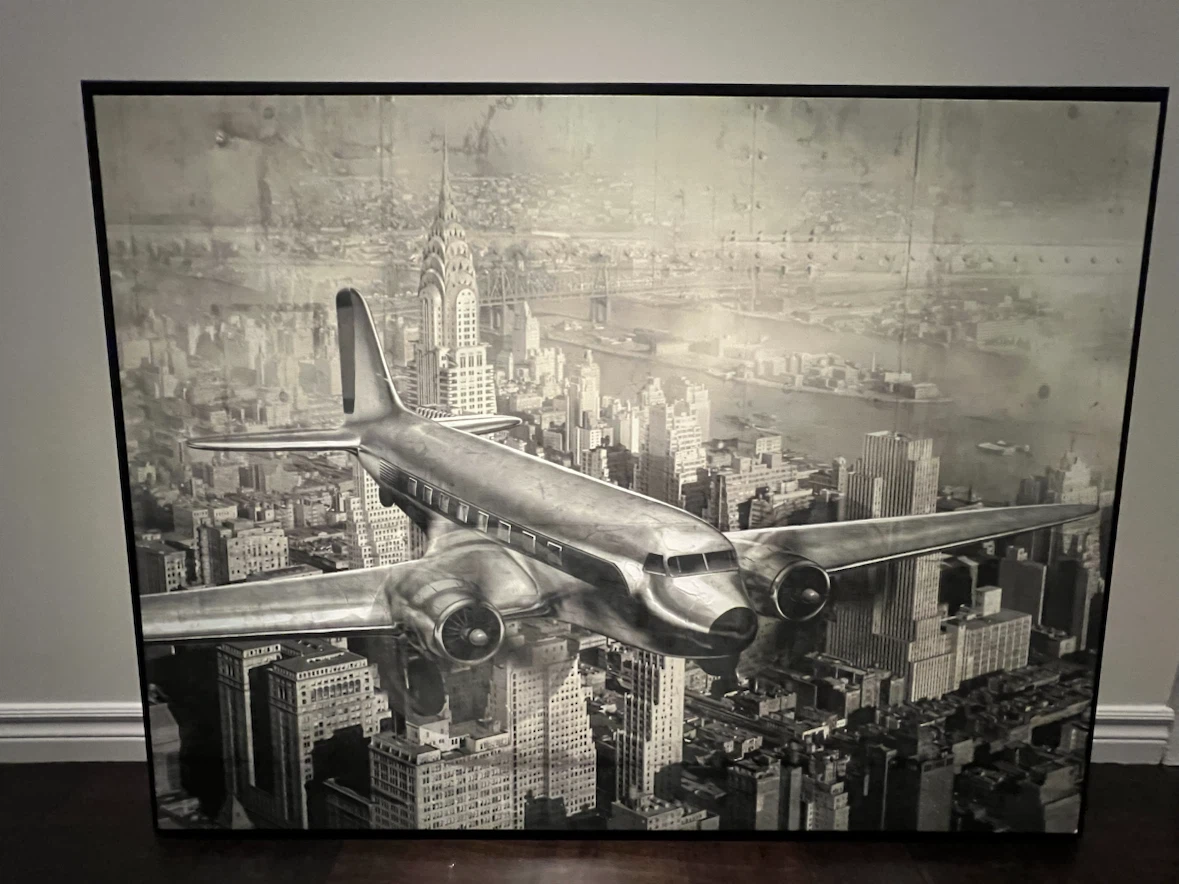 Framed Wall Art - Vintage Airplane Over Cityscape