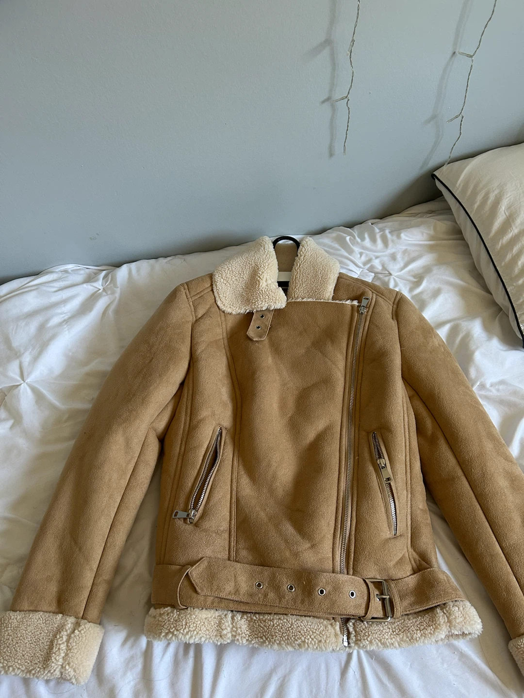 Garage Suede Aviator Jacket with Shearling Trim