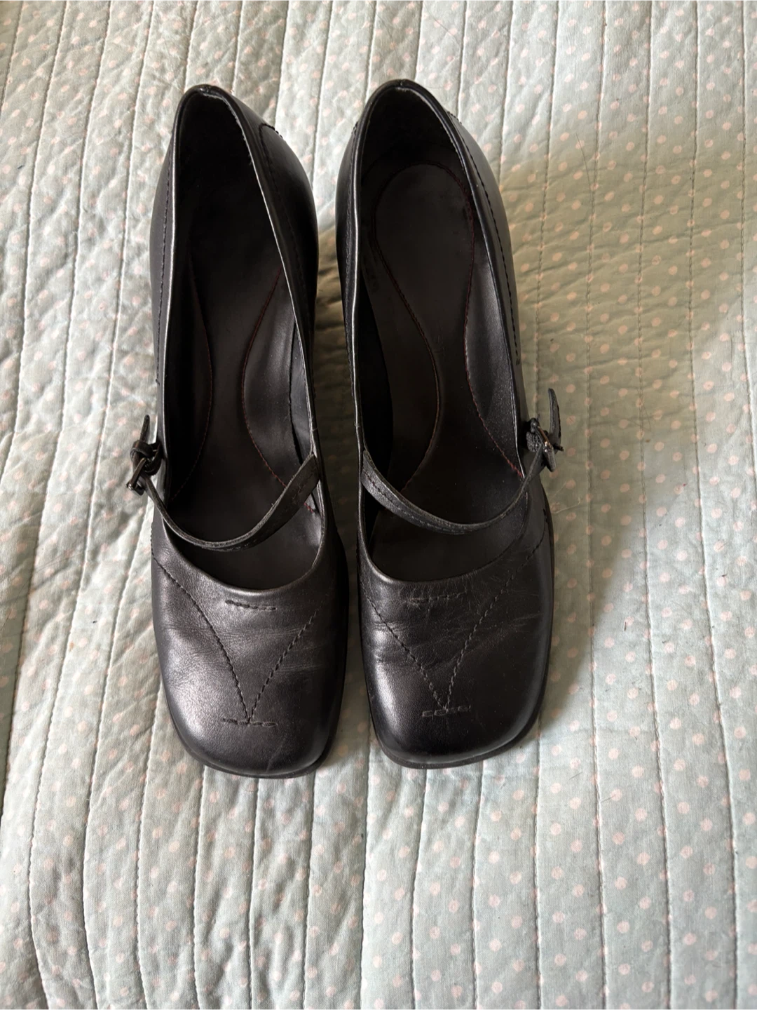Nine West Black Leather Wedge Heels 7.5