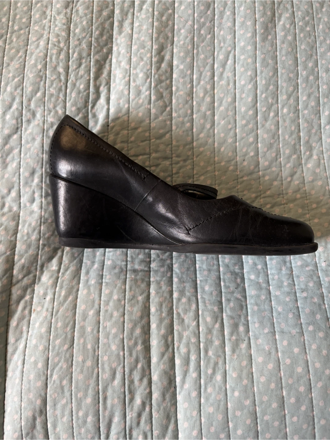 Nine West Black Leather Wedge Heels 7.5 - photo 2