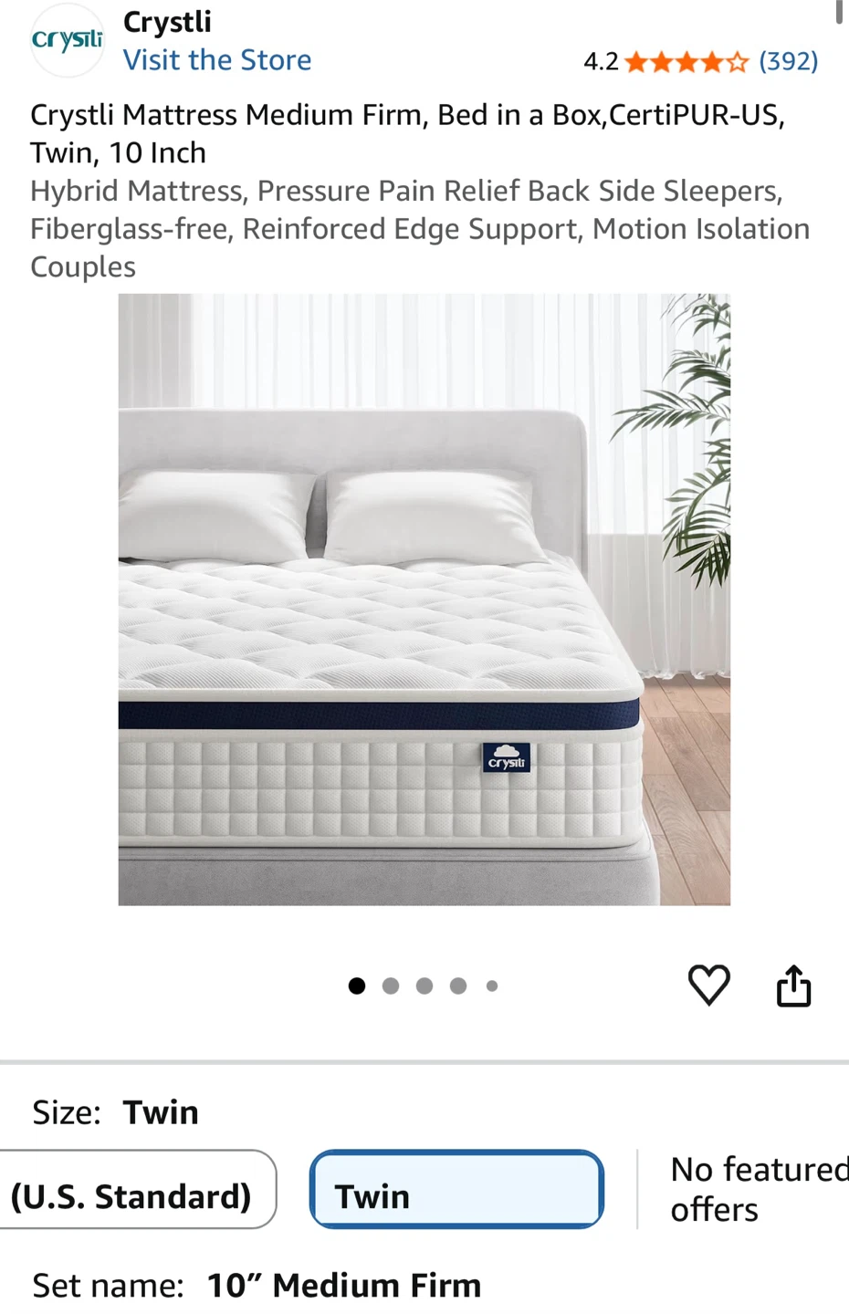 Crystli Twin Medium Firm Mattress, 10 Inch - photo 3