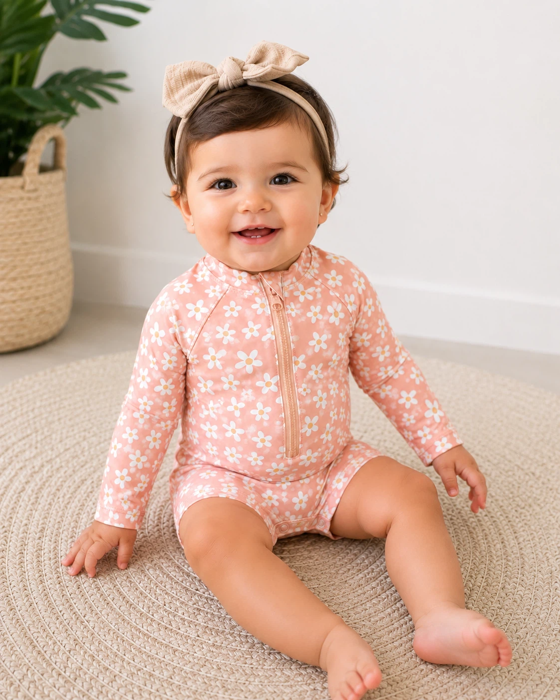 Baby Girl's Pink Daisy Swimsuit -12 months