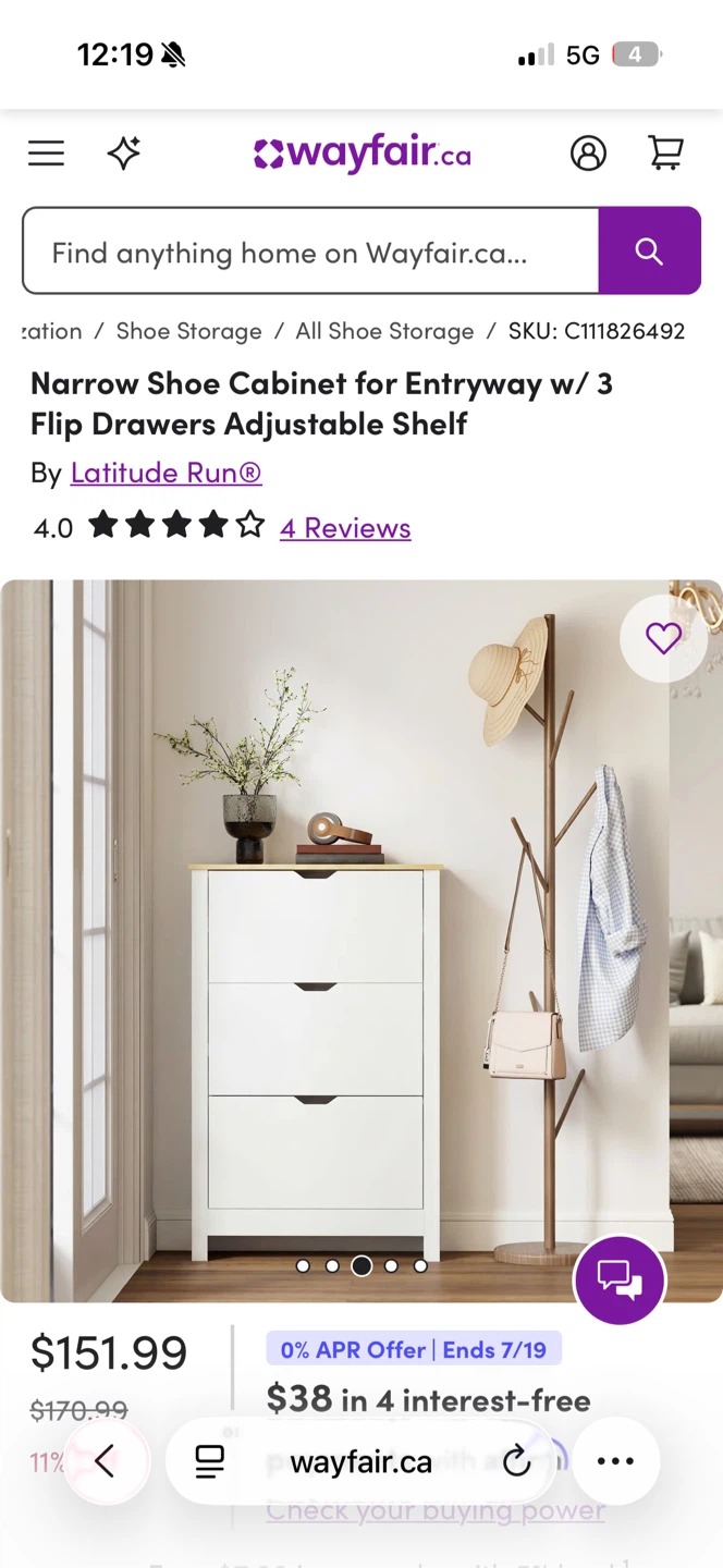 Latitude Run Narrow Shoe Cabinet with 3 Flip Drawers