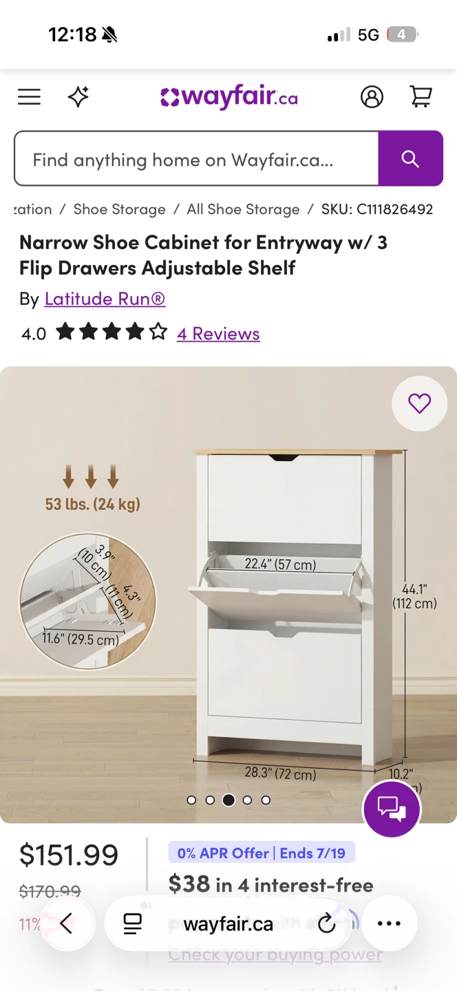 Latitude Run Narrow Shoe Cabinet with 3 Flip Drawers - photo 2