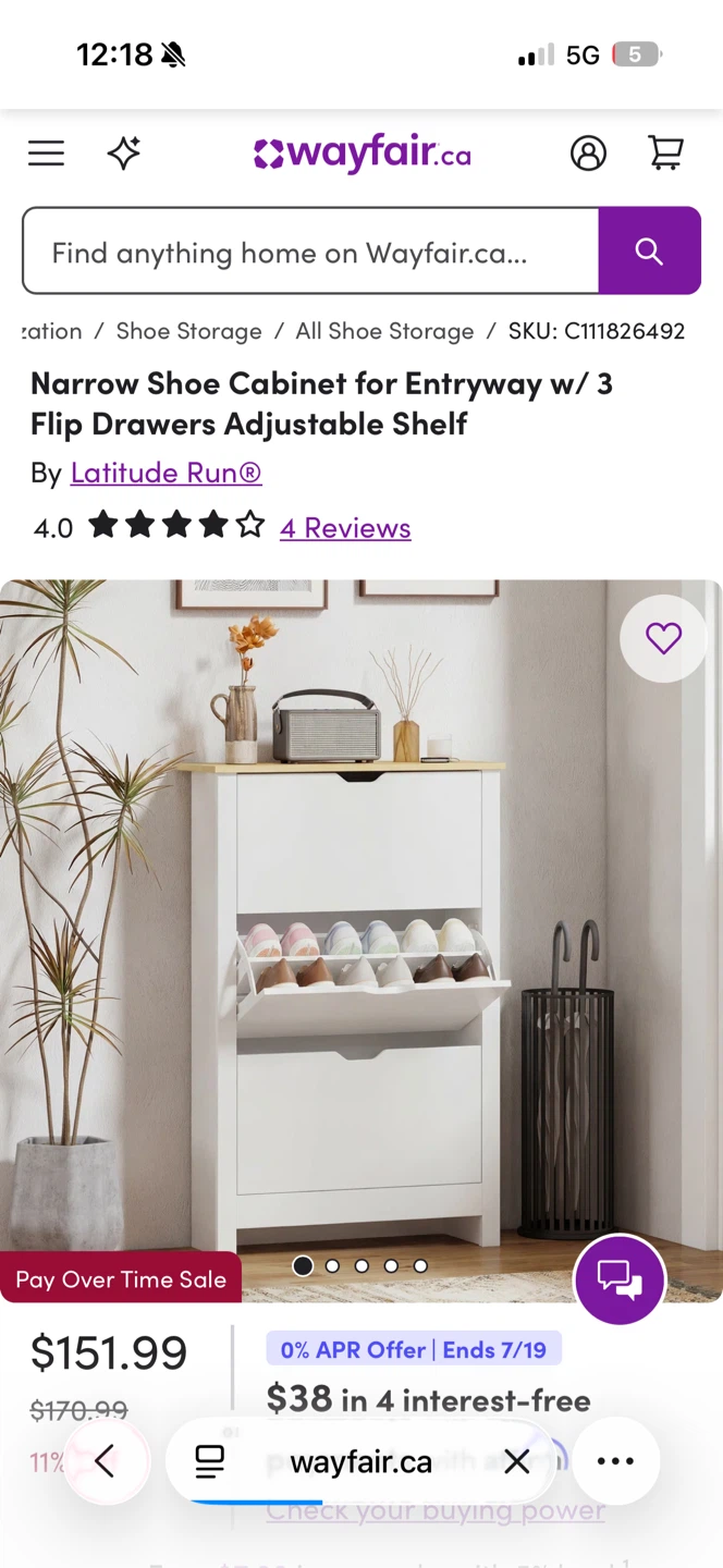 Latitude Run Narrow Shoe Cabinet with 3 Flip Drawers - photo 3