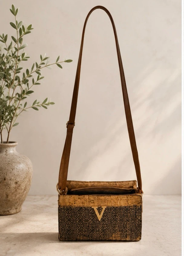 A vintage Cork and Patterned Mario Valentino Crossbody Bag