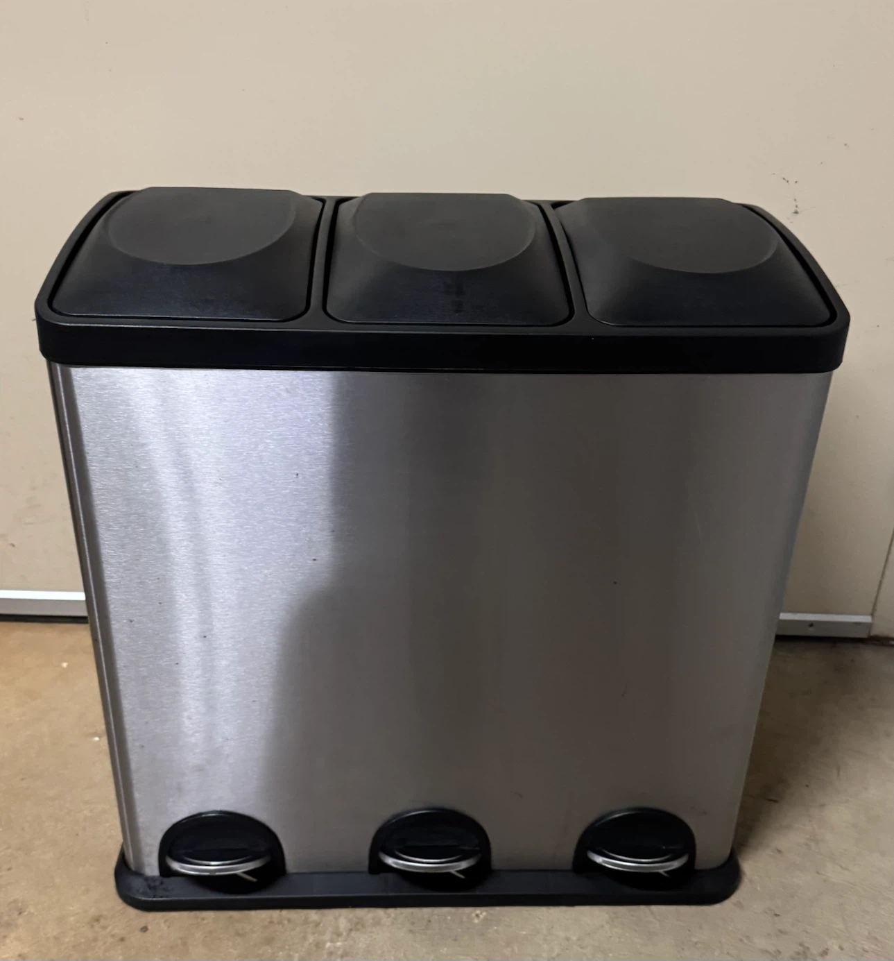 Trash and Recycling Step Bin 3 Section Stainless Steel Trash Bin