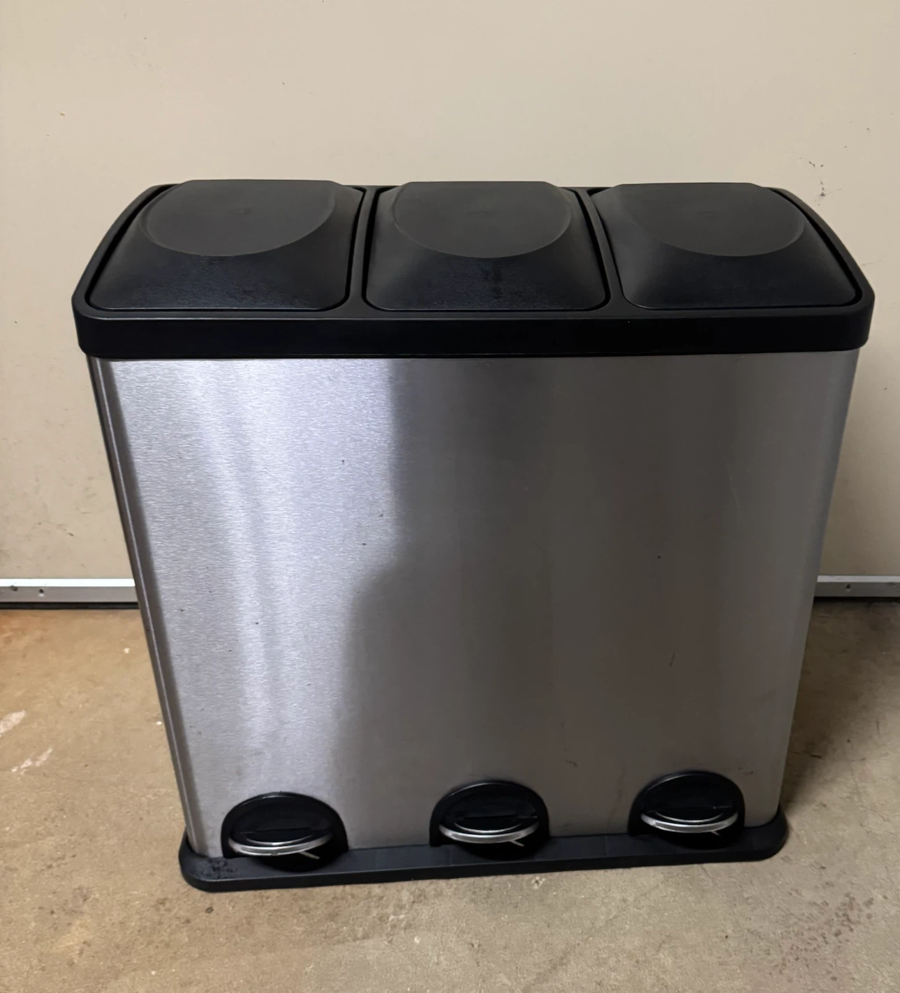Trash and Recycling Step Bin 3 Section Stainless Steel Trash Bin - photo 2
