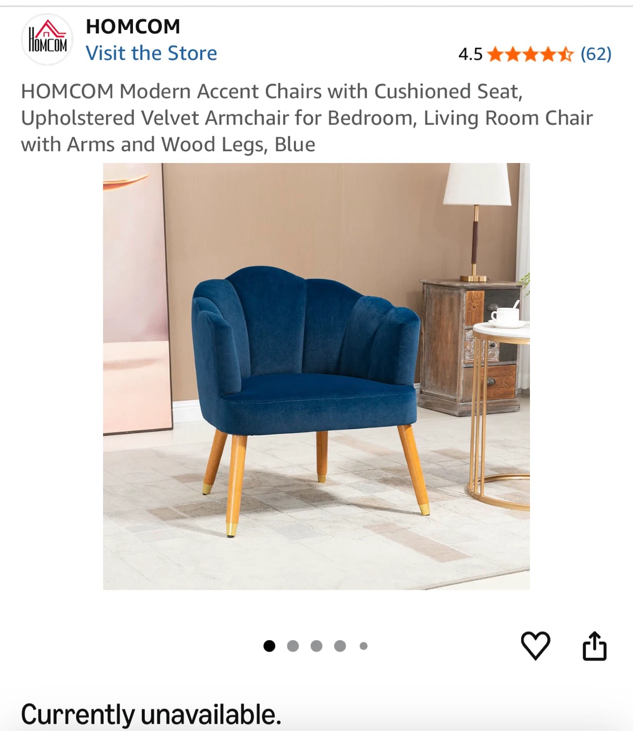 Velvet Accent Chair - Blue