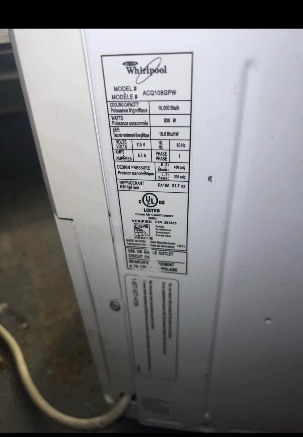 Whirlpool 10,000 BTU Air Conditioner for Sale - photo 2