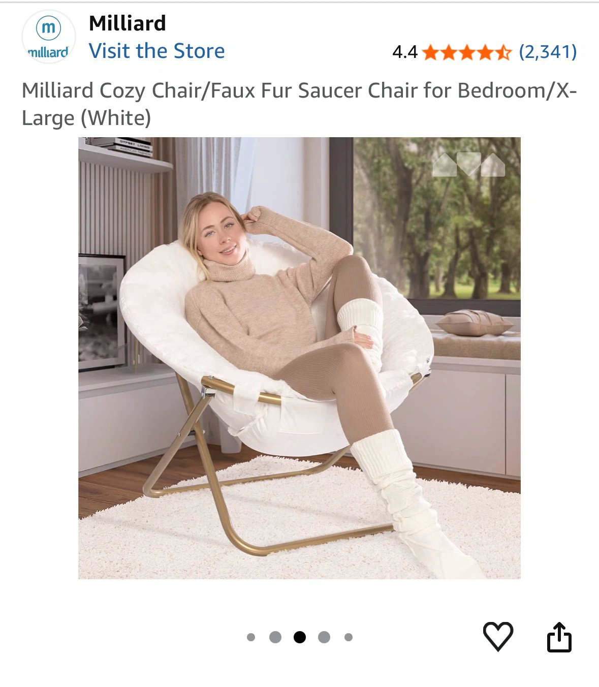 White Faux Fur Saucer Chair - photo 4