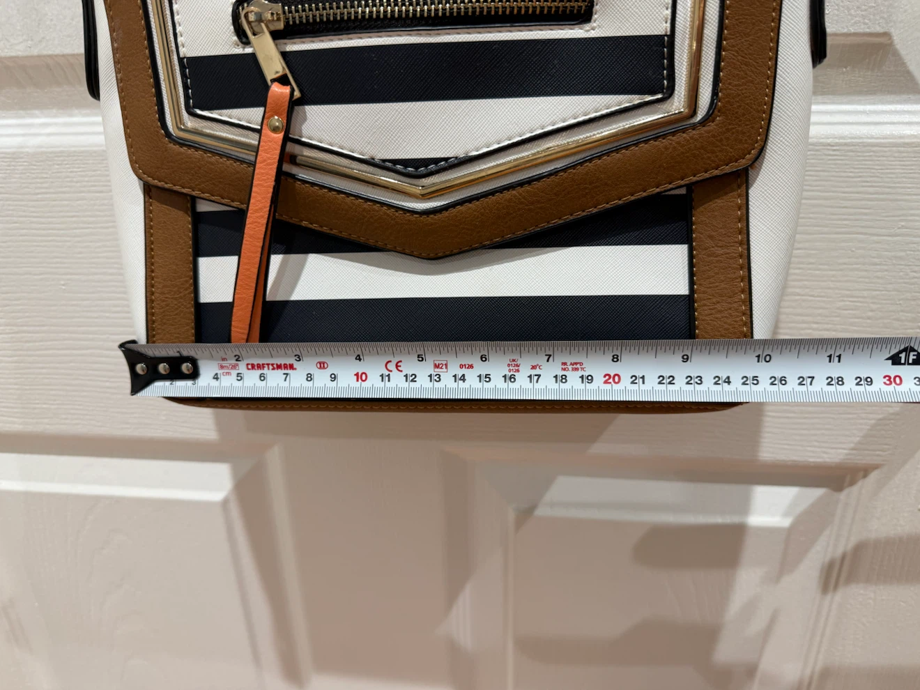 Striped Crossbody Bag with Brown Trim - photo 4