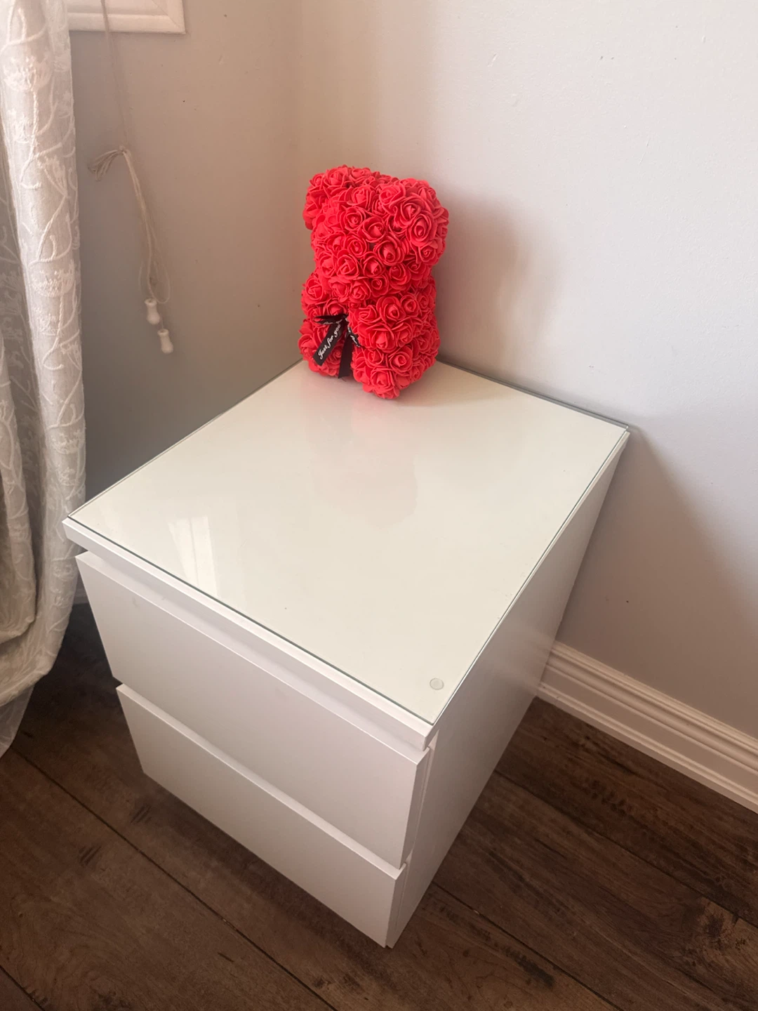 White IKEA Malm Nightstand with Glass Top - photo 2