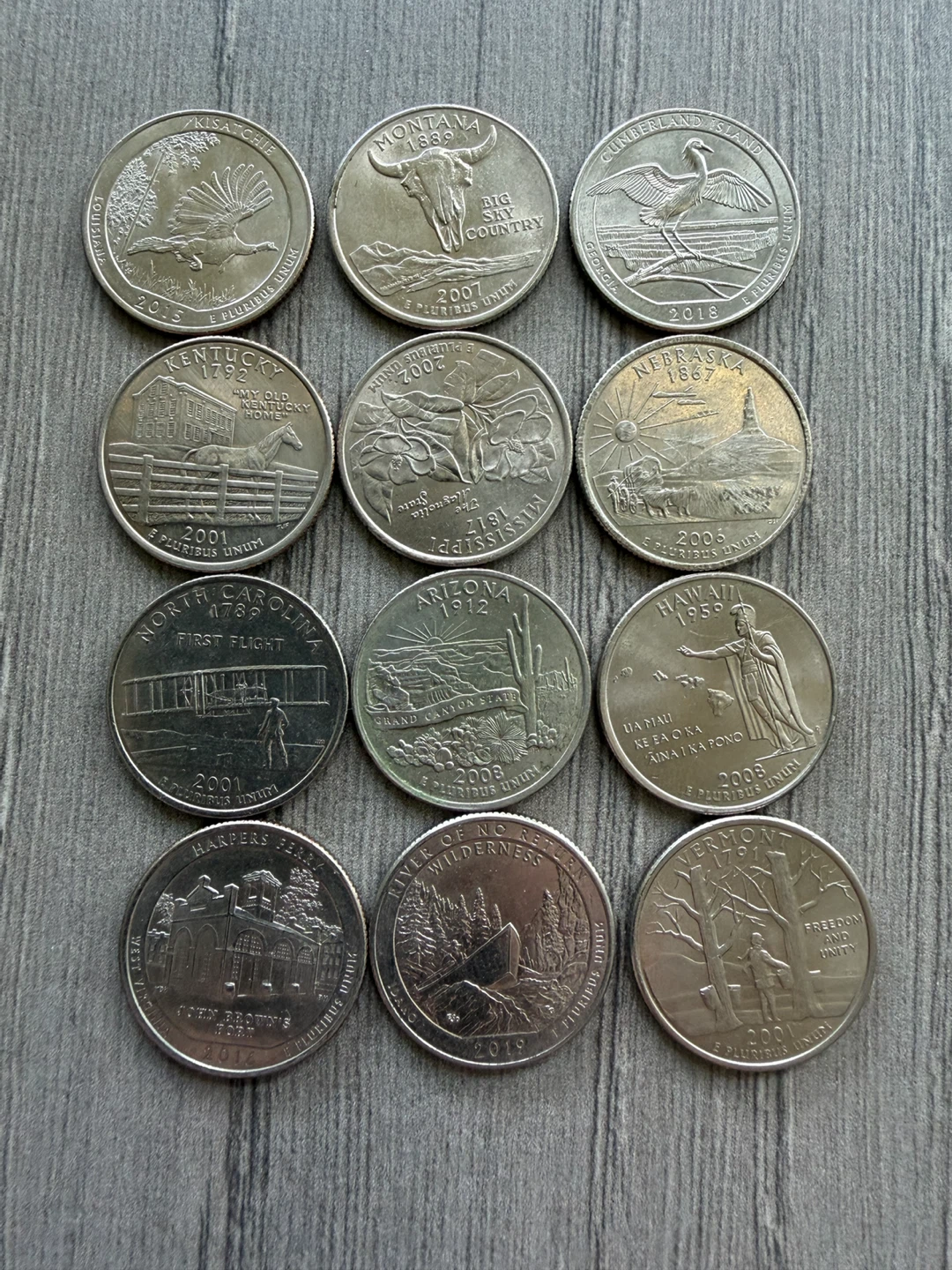 Collection of 12 US State Quarters