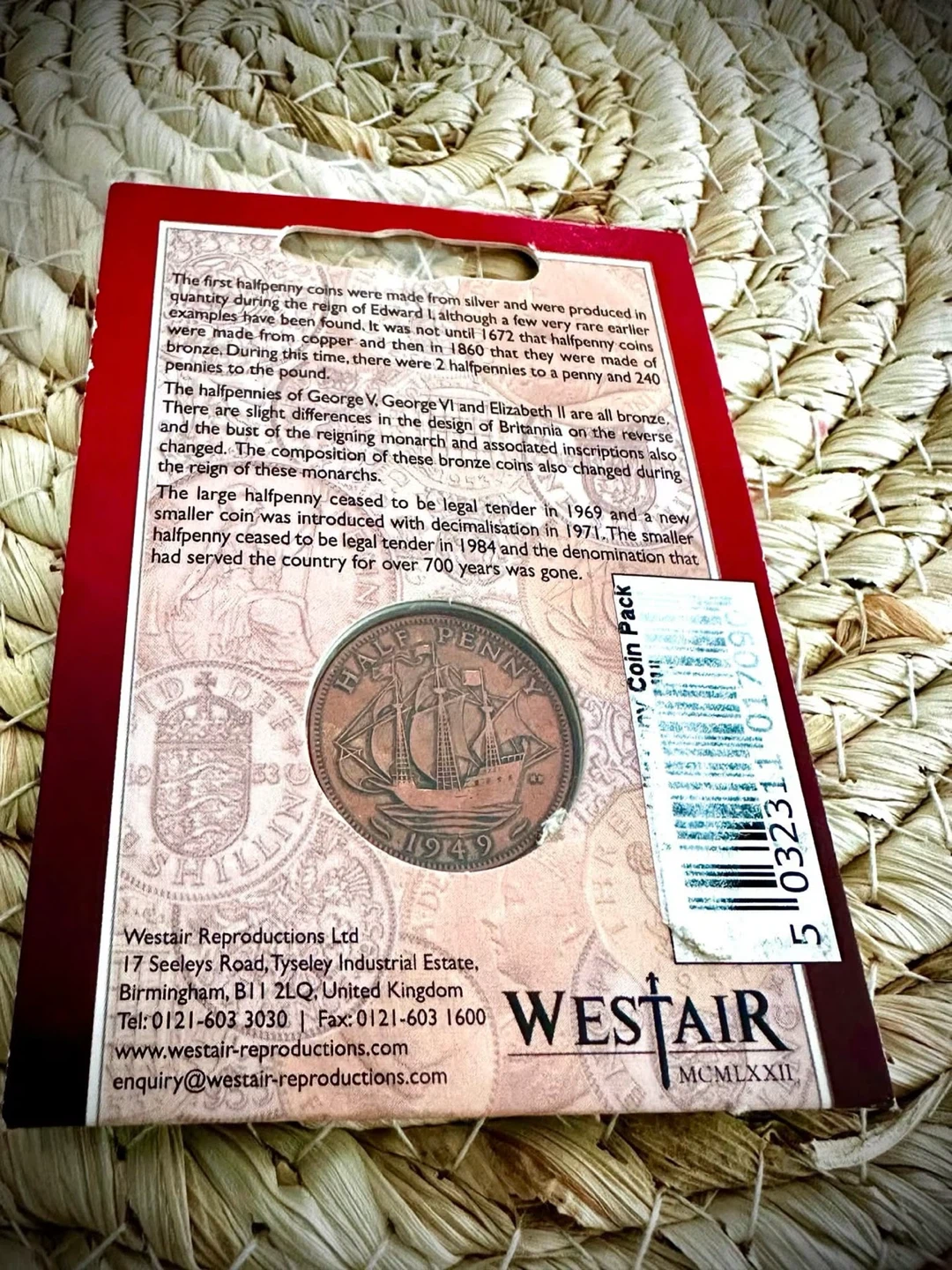 Original British Halfpenny Coin - photo 2