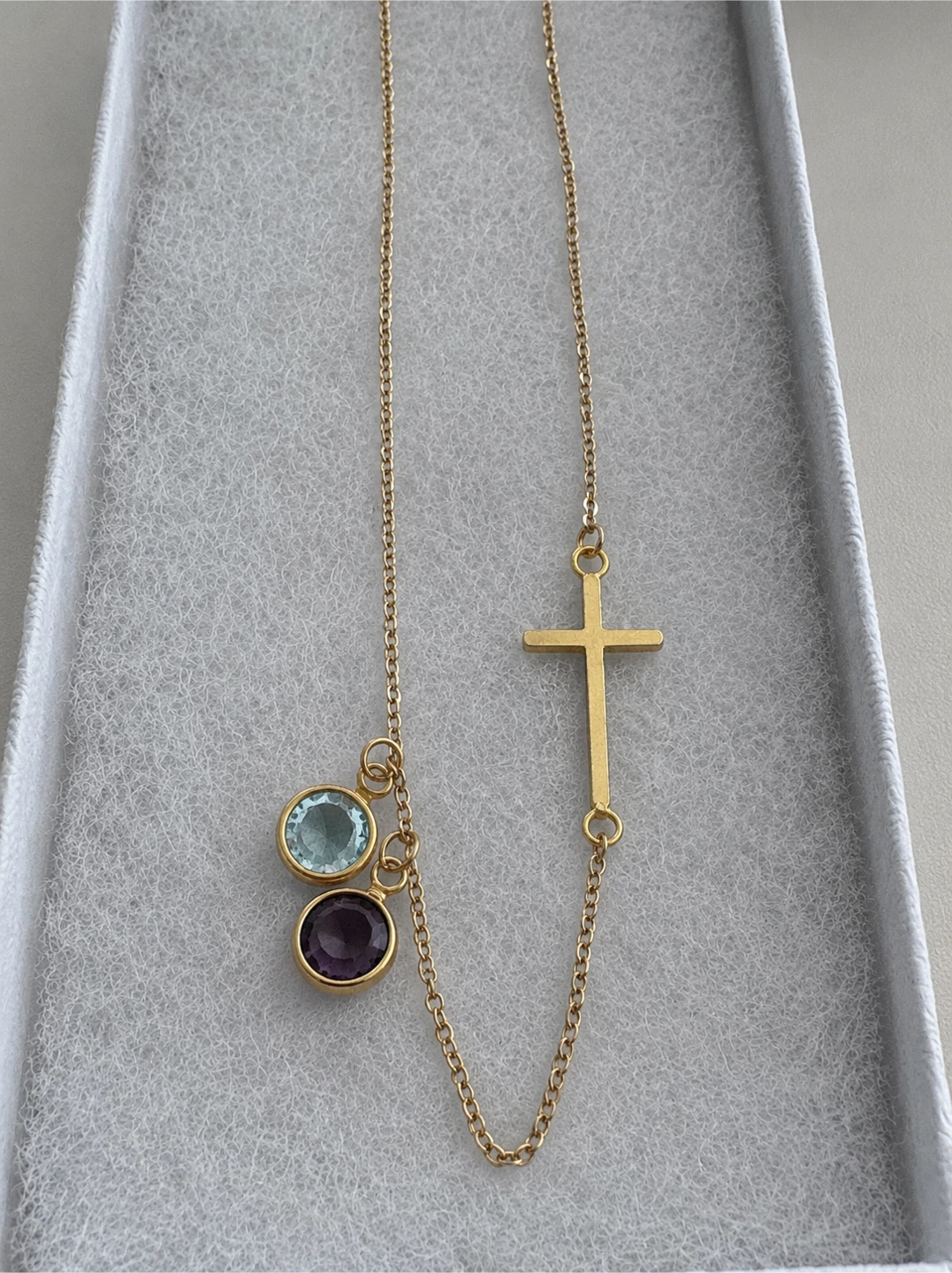 14k Gold Fill  Necklace with Cross & Amethyst and Blue topaz - photo 2