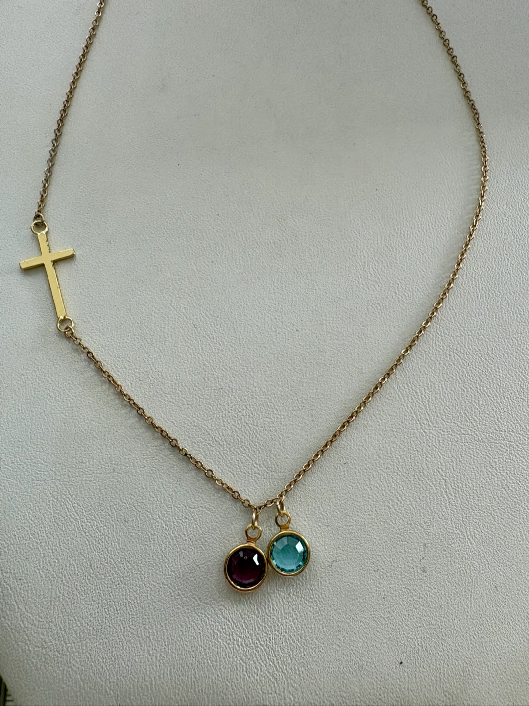 14k Gold Fill  Necklace with Cross & Amethyst and Blue topaz - photo 3