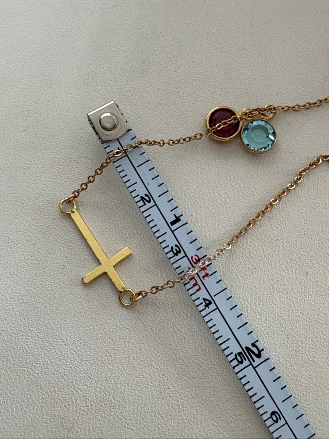 14k Gold Fill  Necklace with Cross & Amethyst and Blue topaz - photo 5