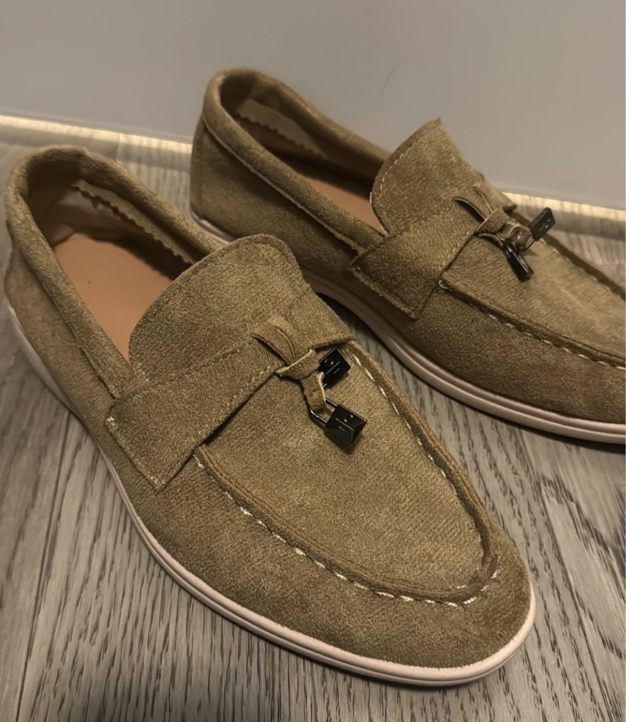 Women Tan Suede Loafers with Tassel Accent