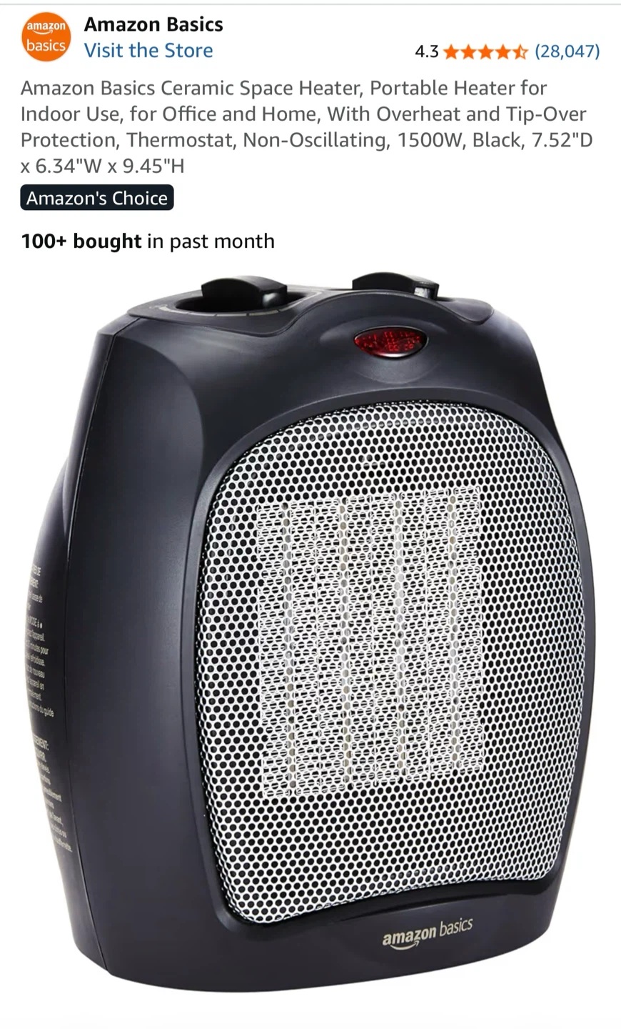 AmazonBasics Small Portable Electric Heater
