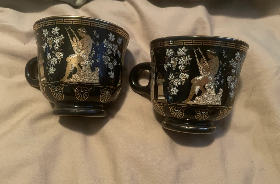 Gold plated Greek teacups