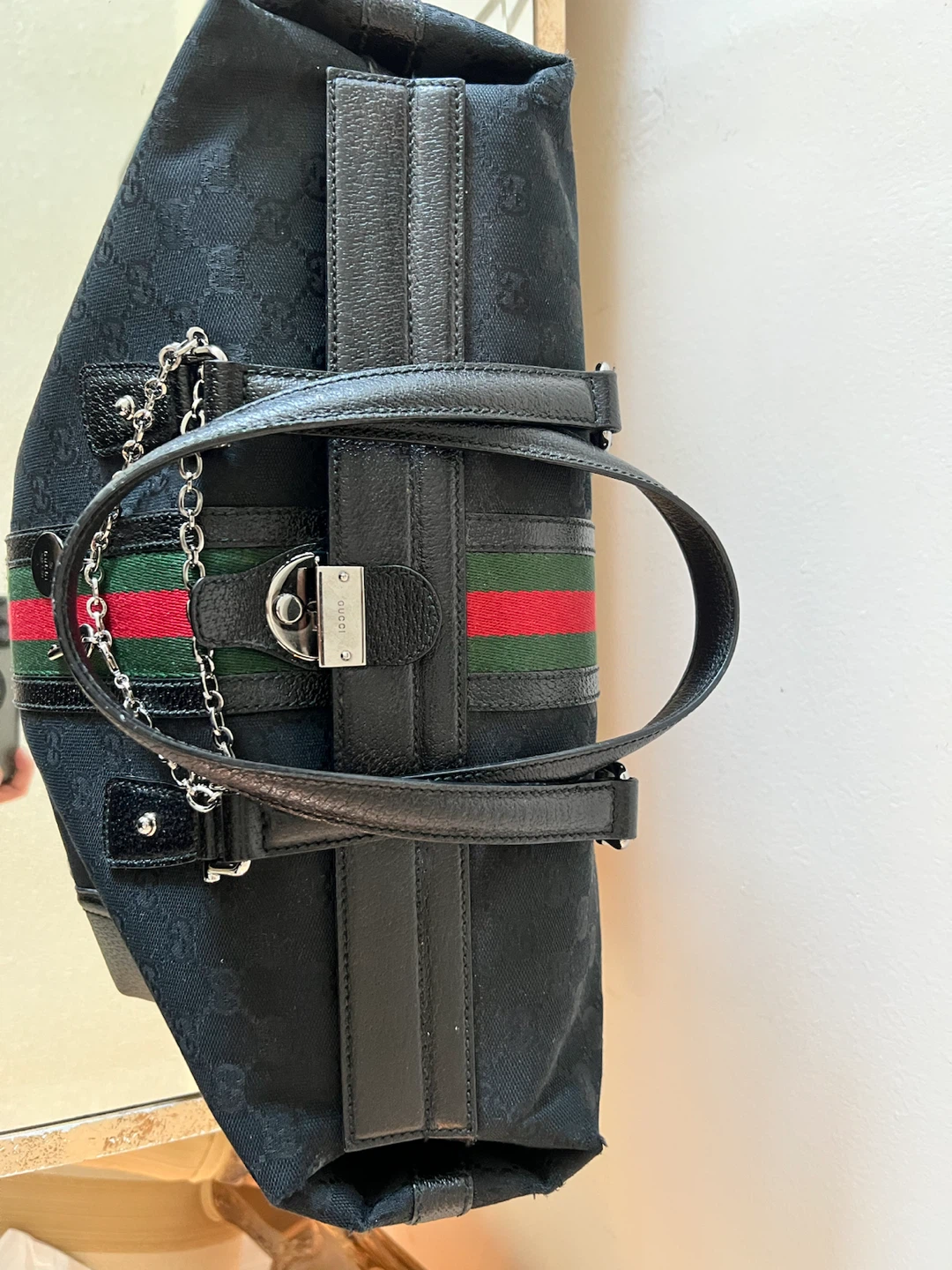 Gucci Black GG Canvas Stripe Duffle Bag - photo 2
