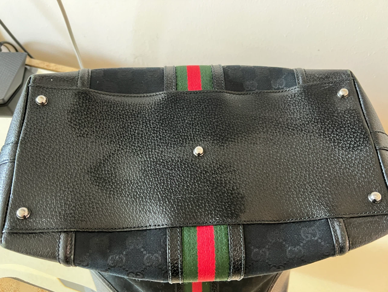 Gucci Black GG Canvas Stripe Duffle Bag - photo 5