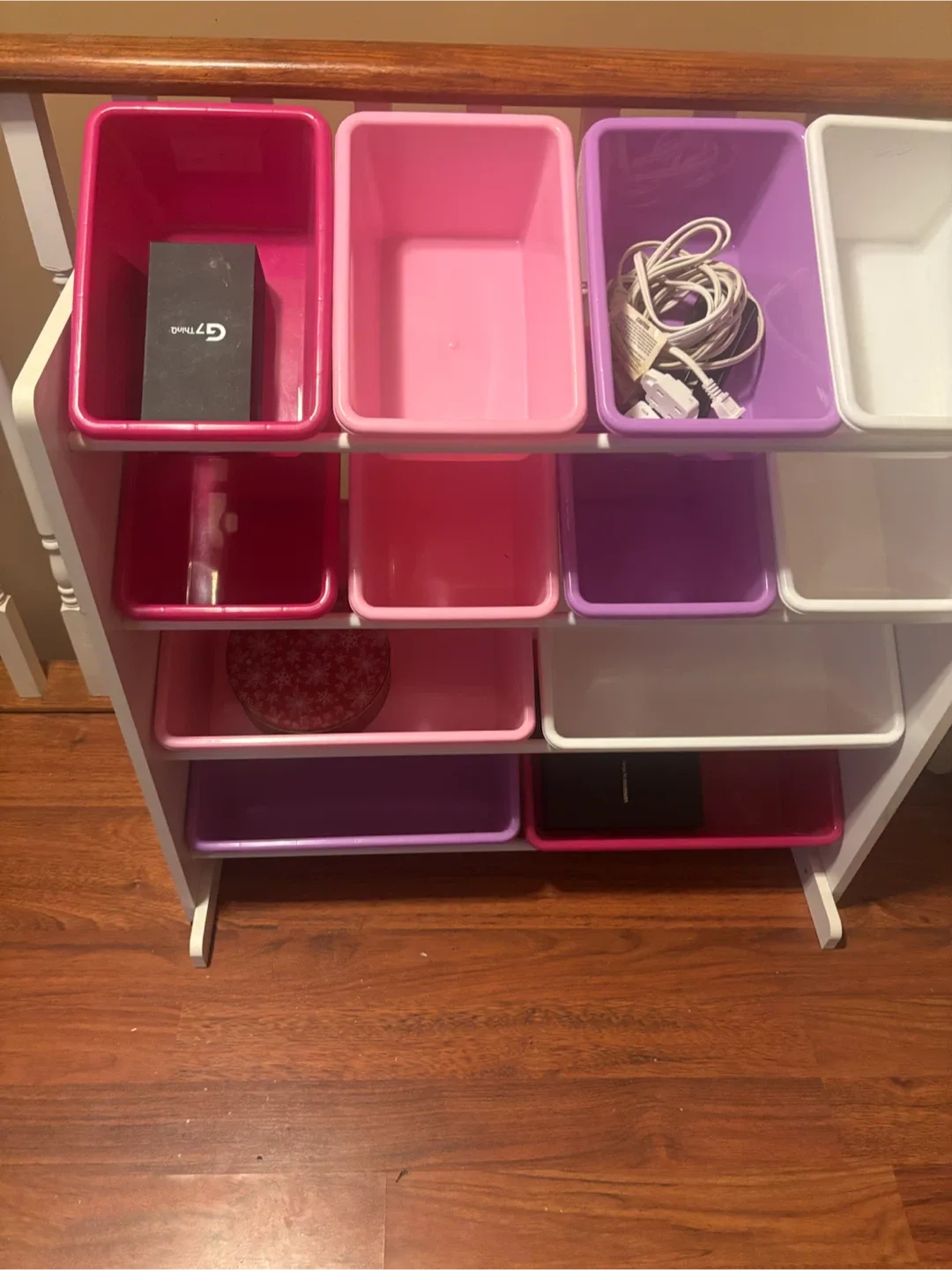 Toy Organizer White and Pink Storage Shelf Unit
