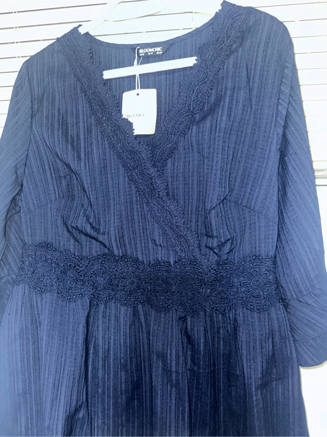Bloomchic Navy Blue Lace Trim Dress