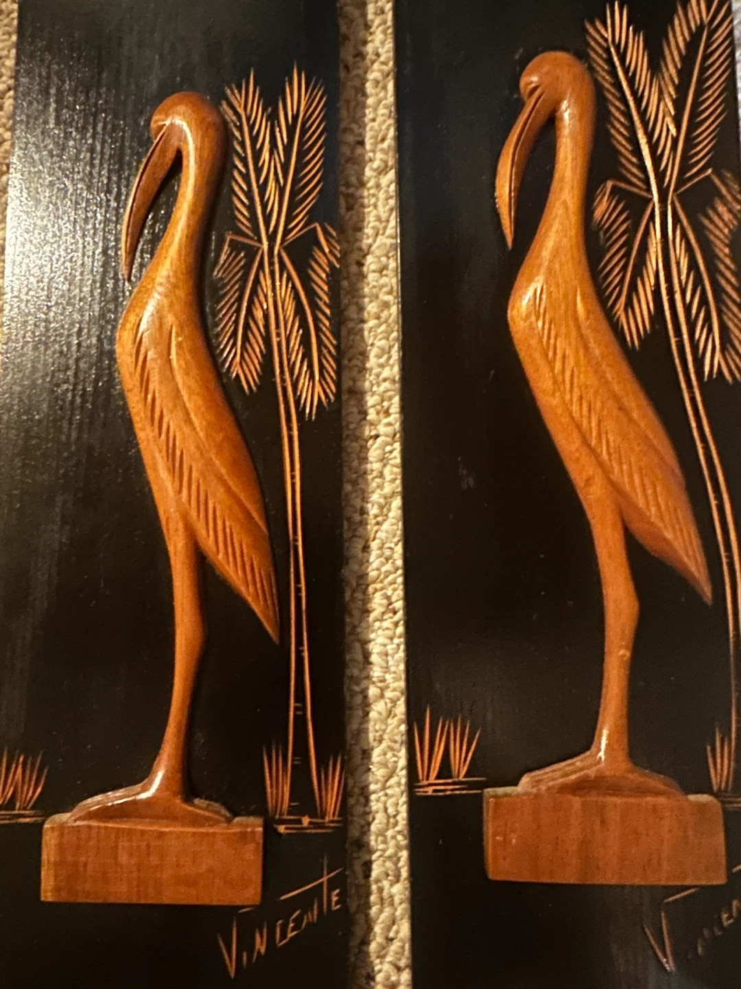 Wood Carving Wall Art Set - Heron & Palm Trees - photo 2