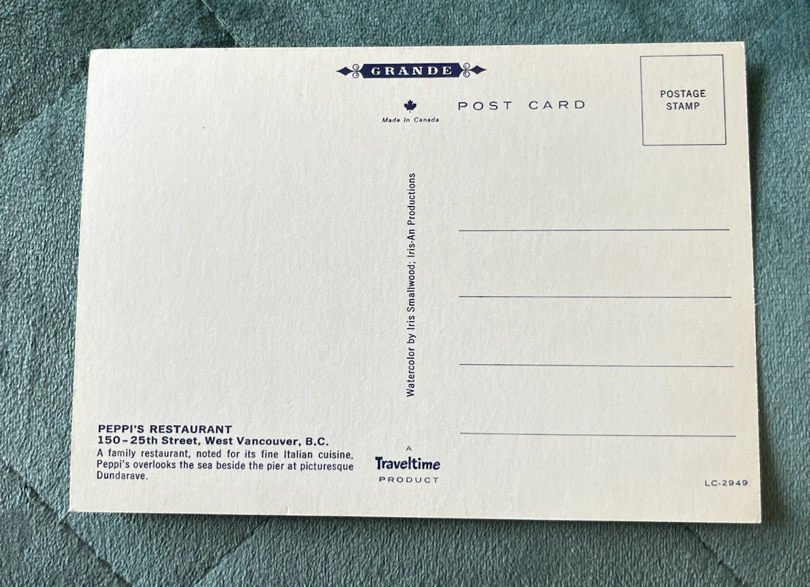 Peppi's Restaurant Postcard - Dundarave West Vancouver, B.C. - photo 4