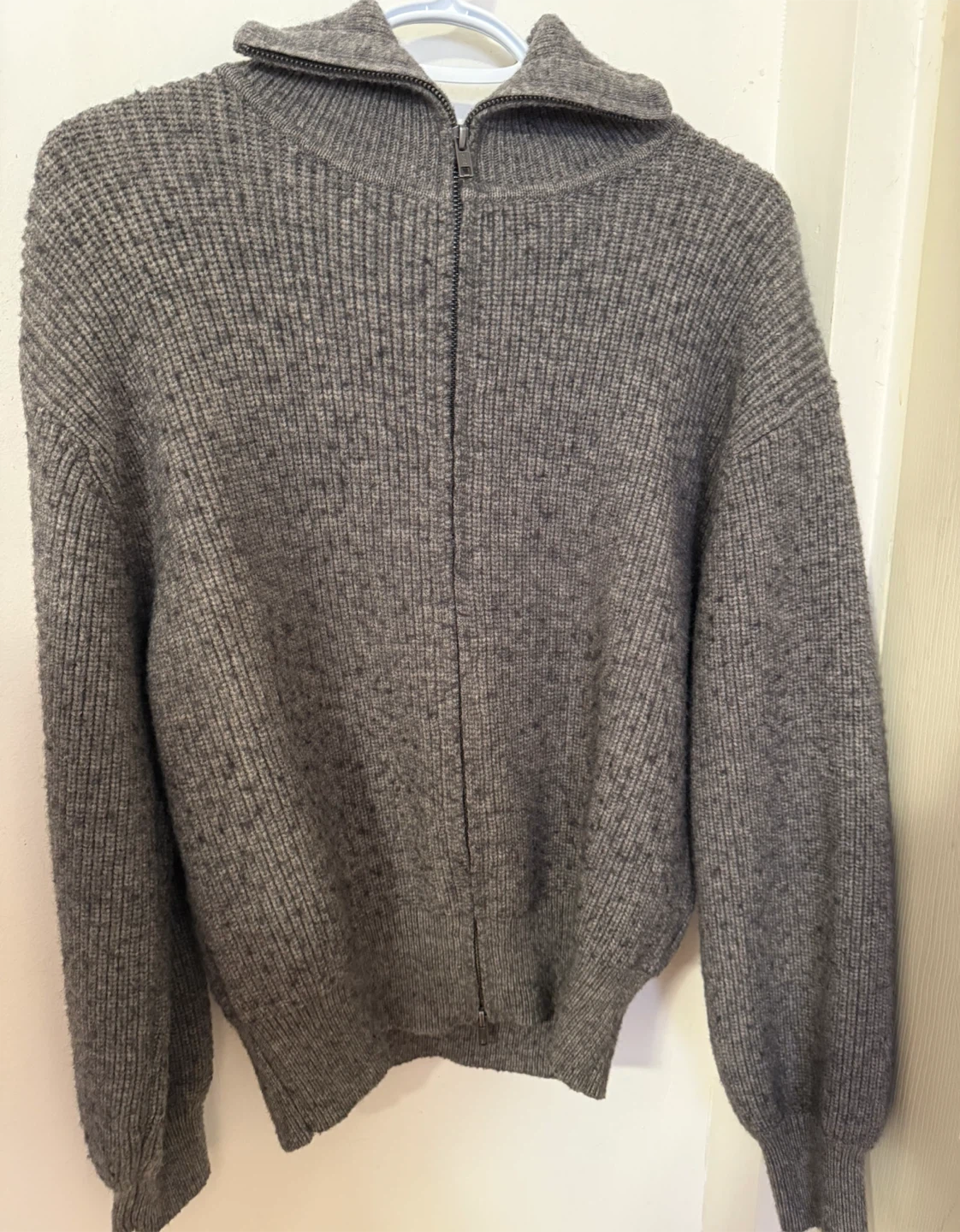 OAK + FORT Grey Zip-Up Knit Sweater