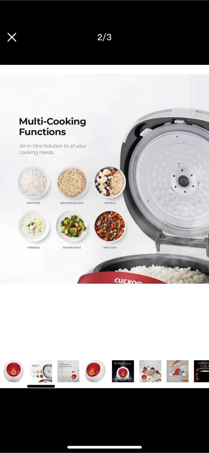 3 cups, CUCKOO Multi-Cooking Rice Cooker
