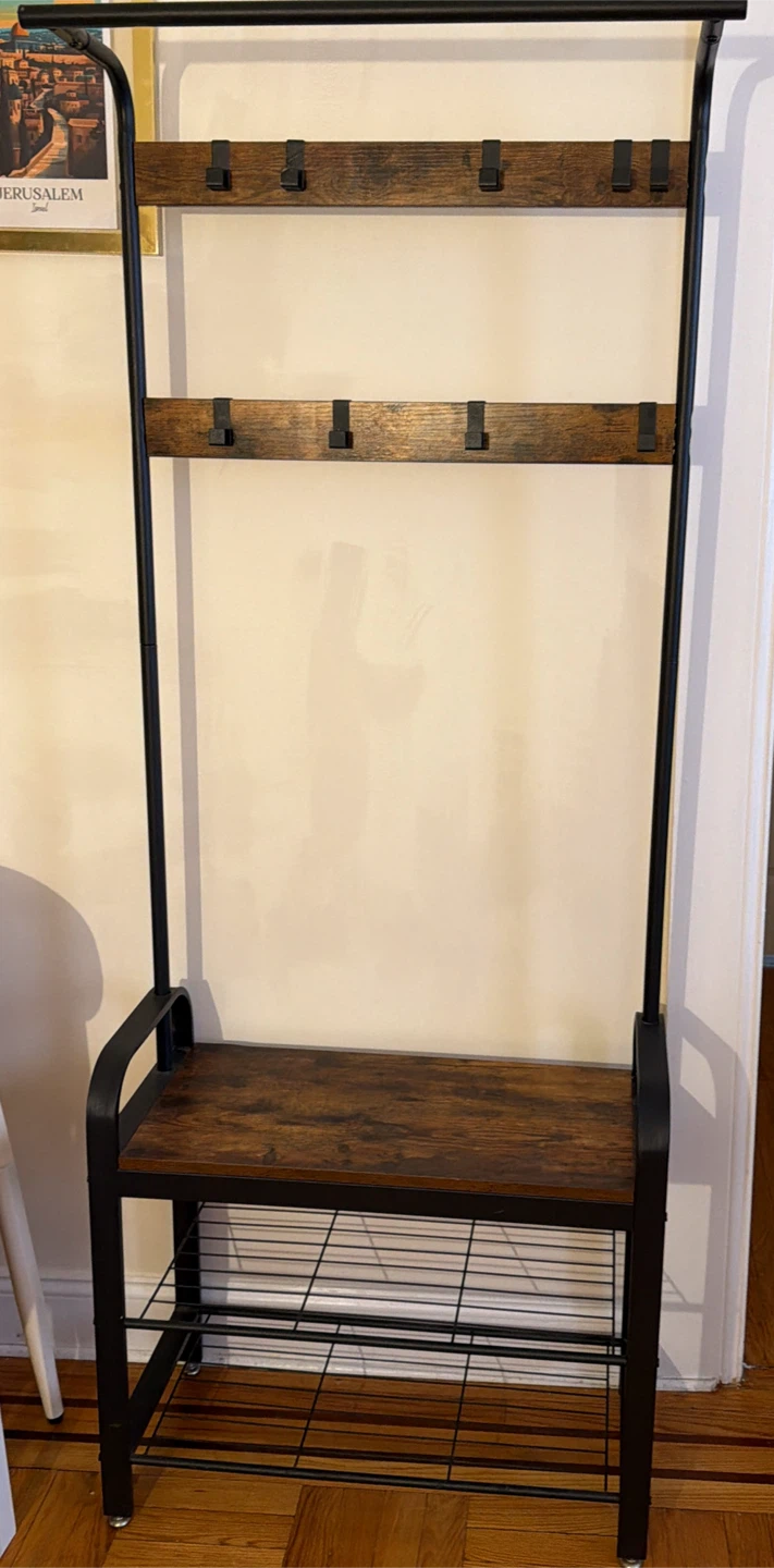 Industrial Coat Rack with Bench and Shoe Rack