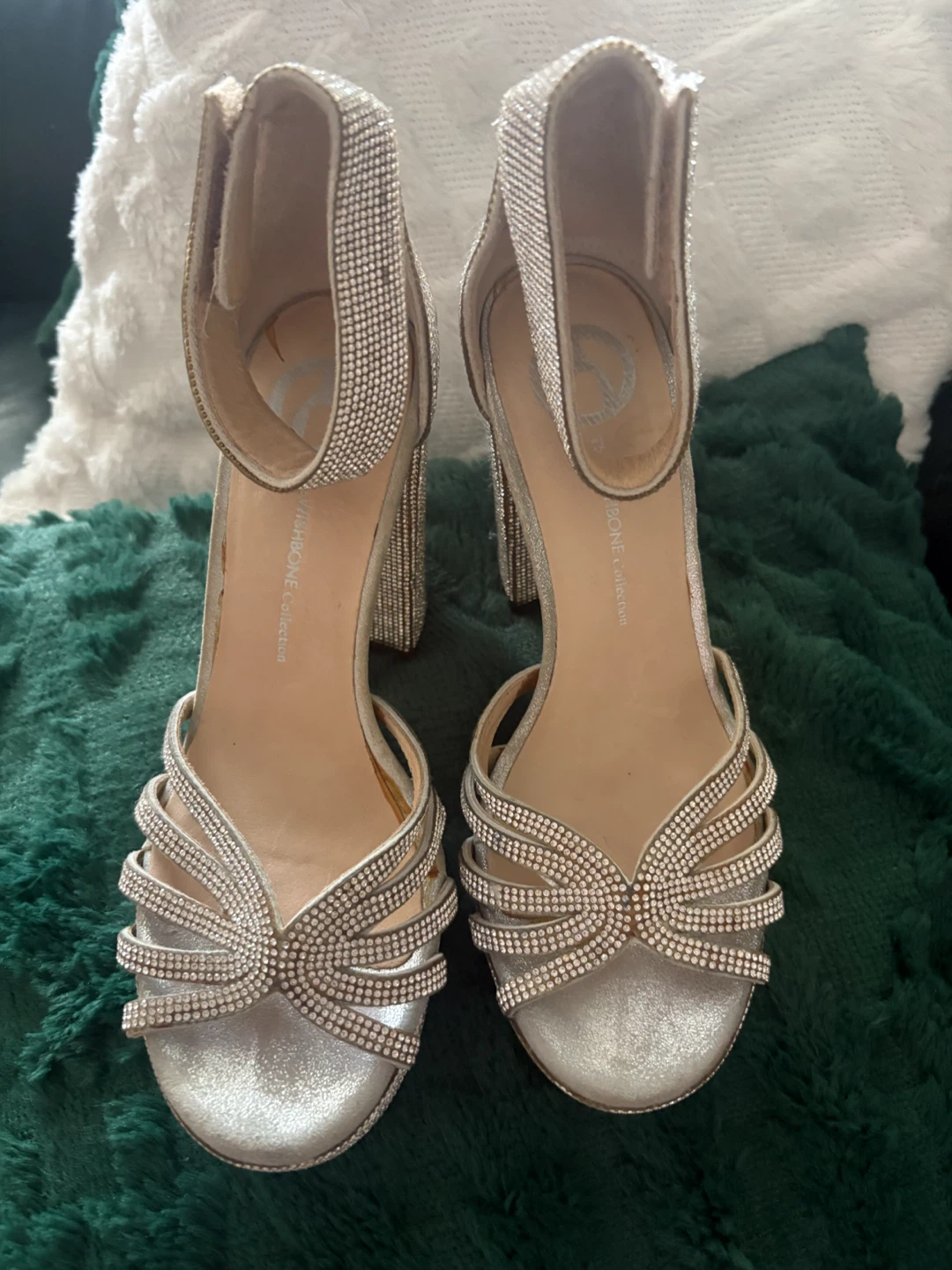 Wishbone Collection Silver Embellished Block Heels