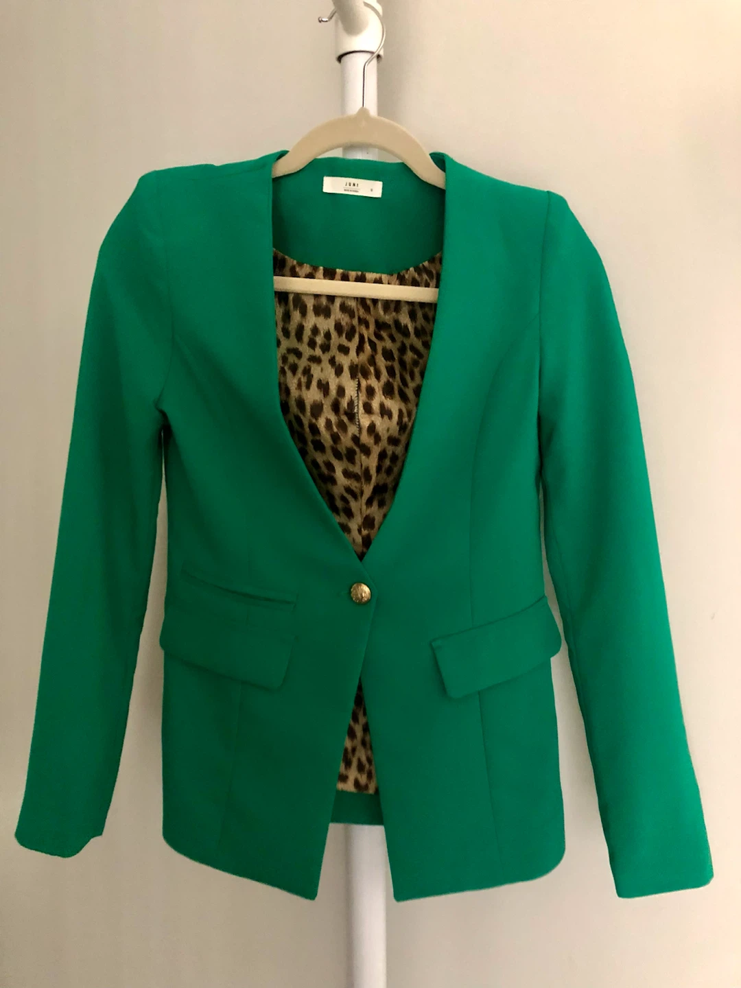 Emerald Green Blazer with Leopard Print Lining - photo 2