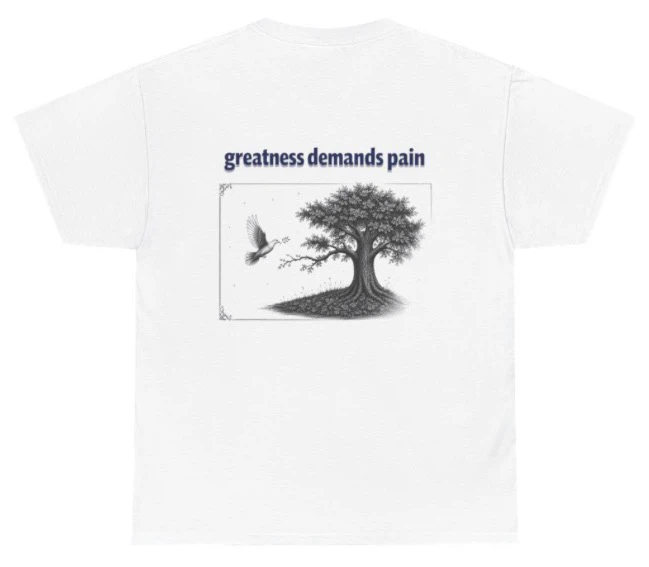 Graphic T-Shirt with "greatness demands pain" slogan - photo 4