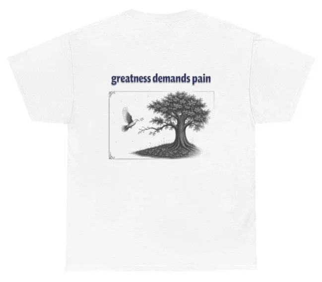 Graphic T-Shirt with "greatness demands pain" slogan - photo 4