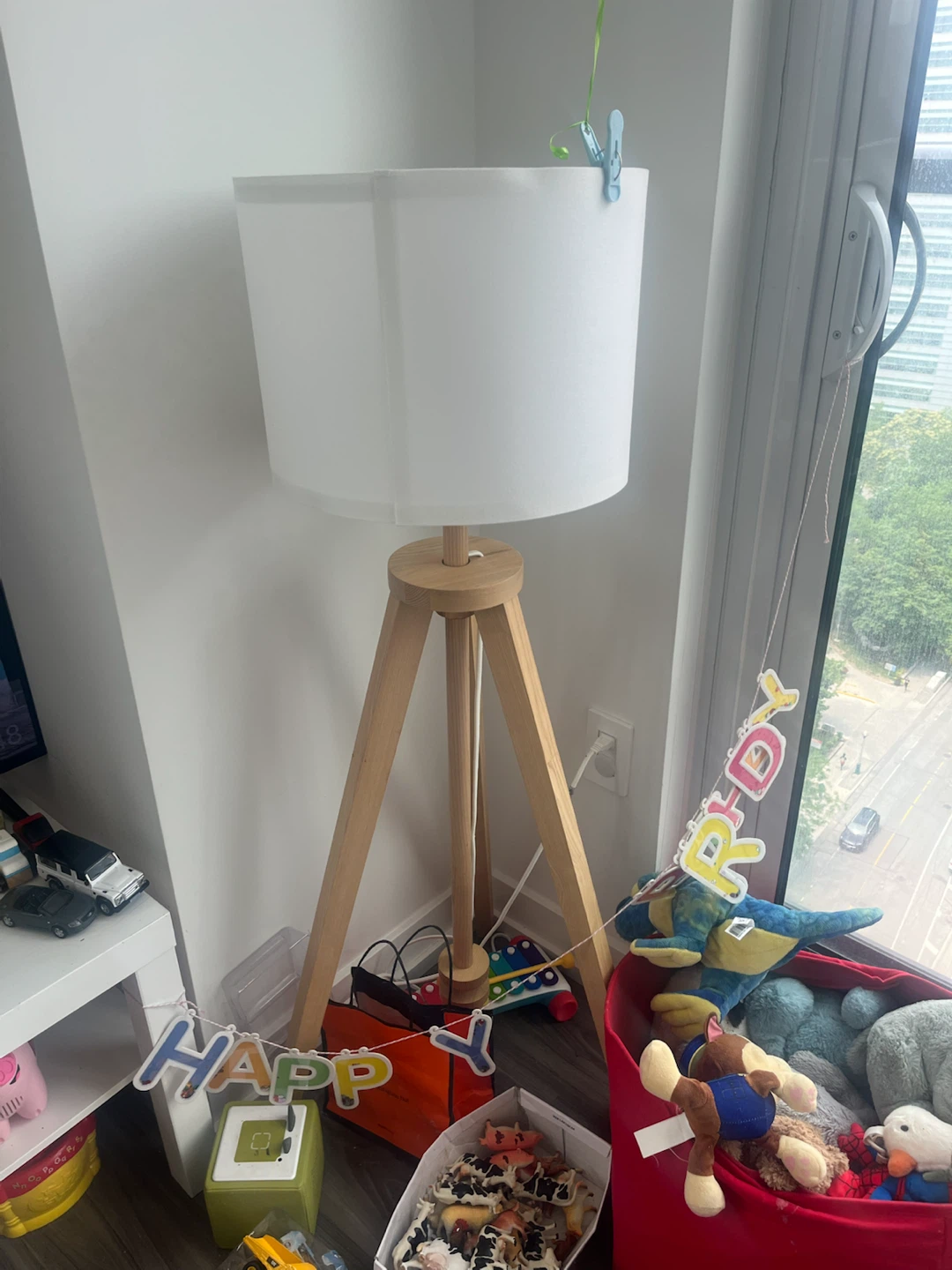 Tripod Floor Lamp with White Drum Shade