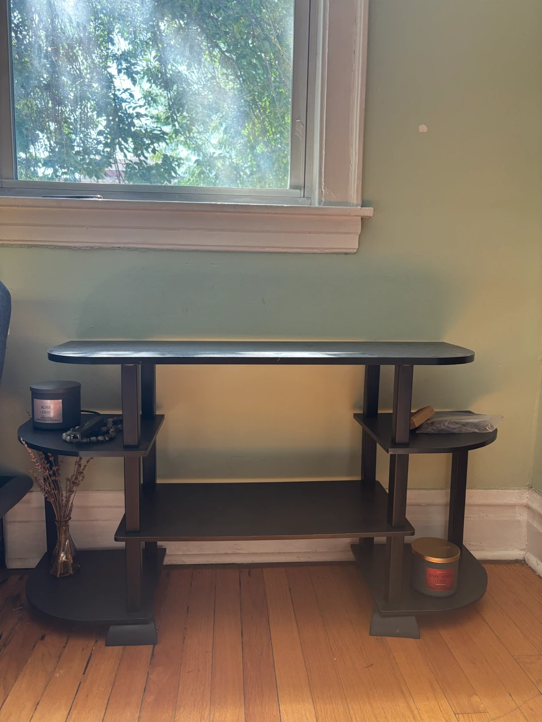 Black TV Stand / Entertainment Center with Side Shelves