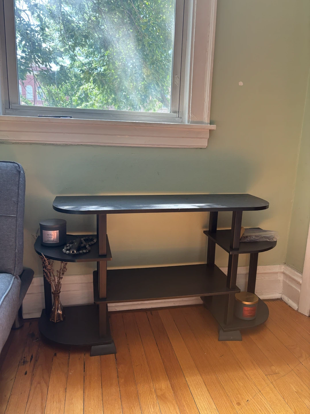 Black TV Stand / Entertainment Center with Side Shelves - photo 2