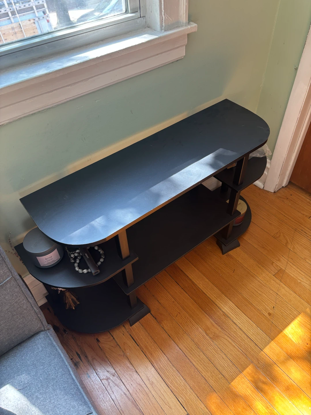 Black TV Stand / Entertainment Center with Side Shelves - photo 3