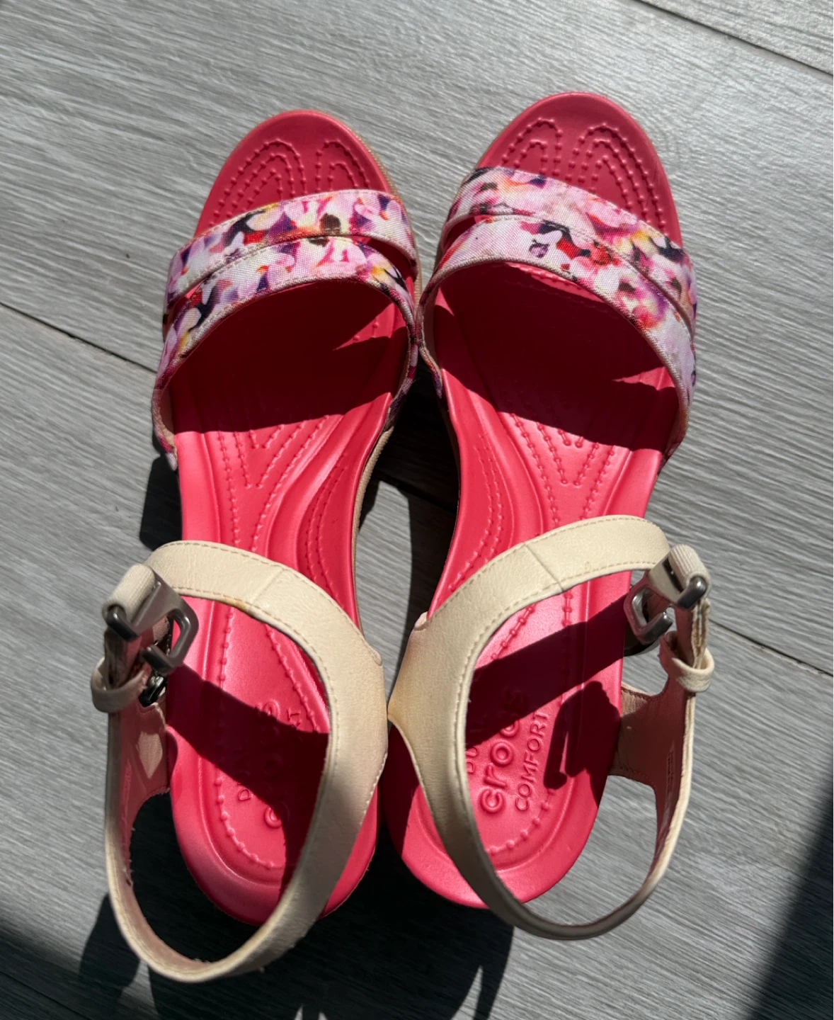 Crocs Leigh II Floral Ankle Strap Wedge Heel Sandals