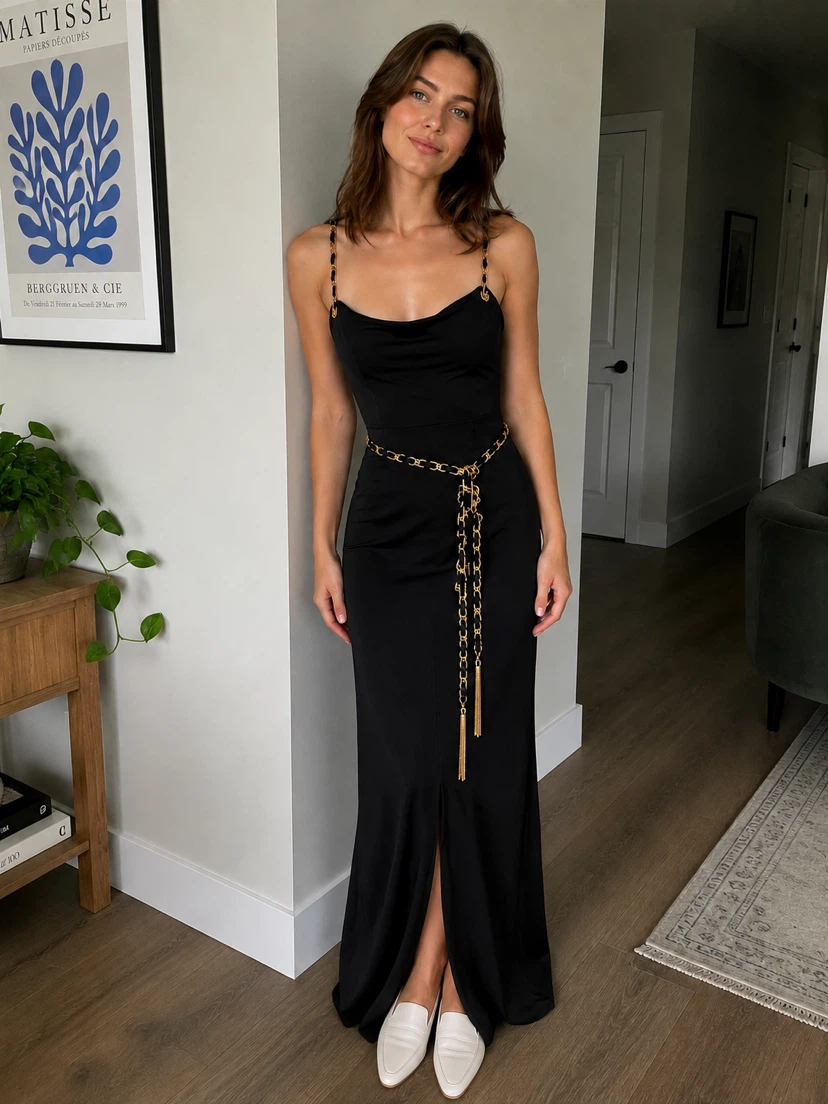 Black Maxi Dress with Chain Detail