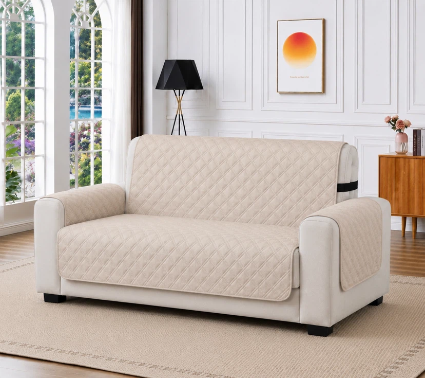 Waterproof Sofa Cover with Side Pockets – Beige