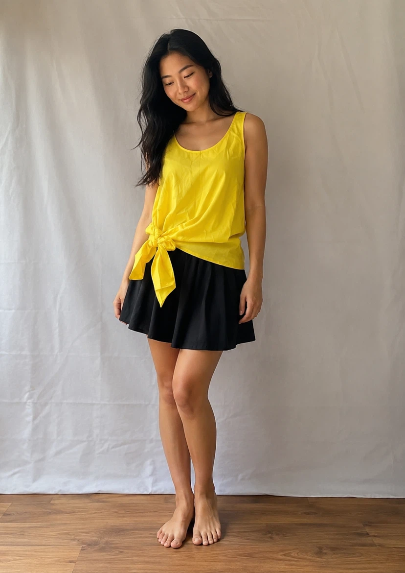 Yellow Sleeveless Tie-Front Tank Top
