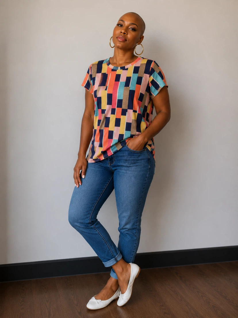 Women's Colourful Geometric Print T-Shirt
