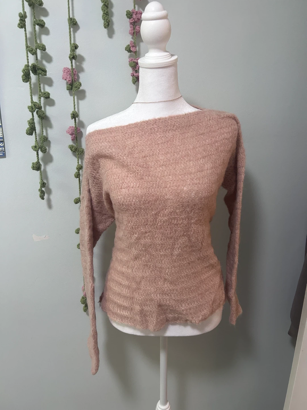 Pink Off-the-Shoulder Sweater Handmade crochet